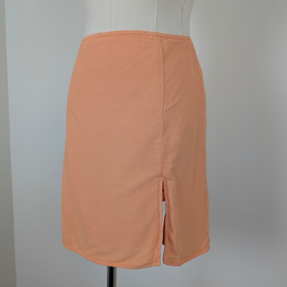 Sunday Best Tatiana Peach Orange Mini Skirt Slit Crepe Short Fitted Tight - Picture 2 of 7
